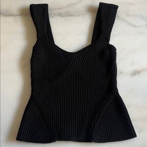 Womens Staud Kira Black Ribbed Sleeveless Bustier Knit Sweater Tank Top S